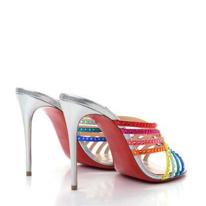 Christian Louboutin Specchio Calfskin Crystal Marthastrass 100 Slide Sandals 37.5 Silver Multicolor 4 of 10