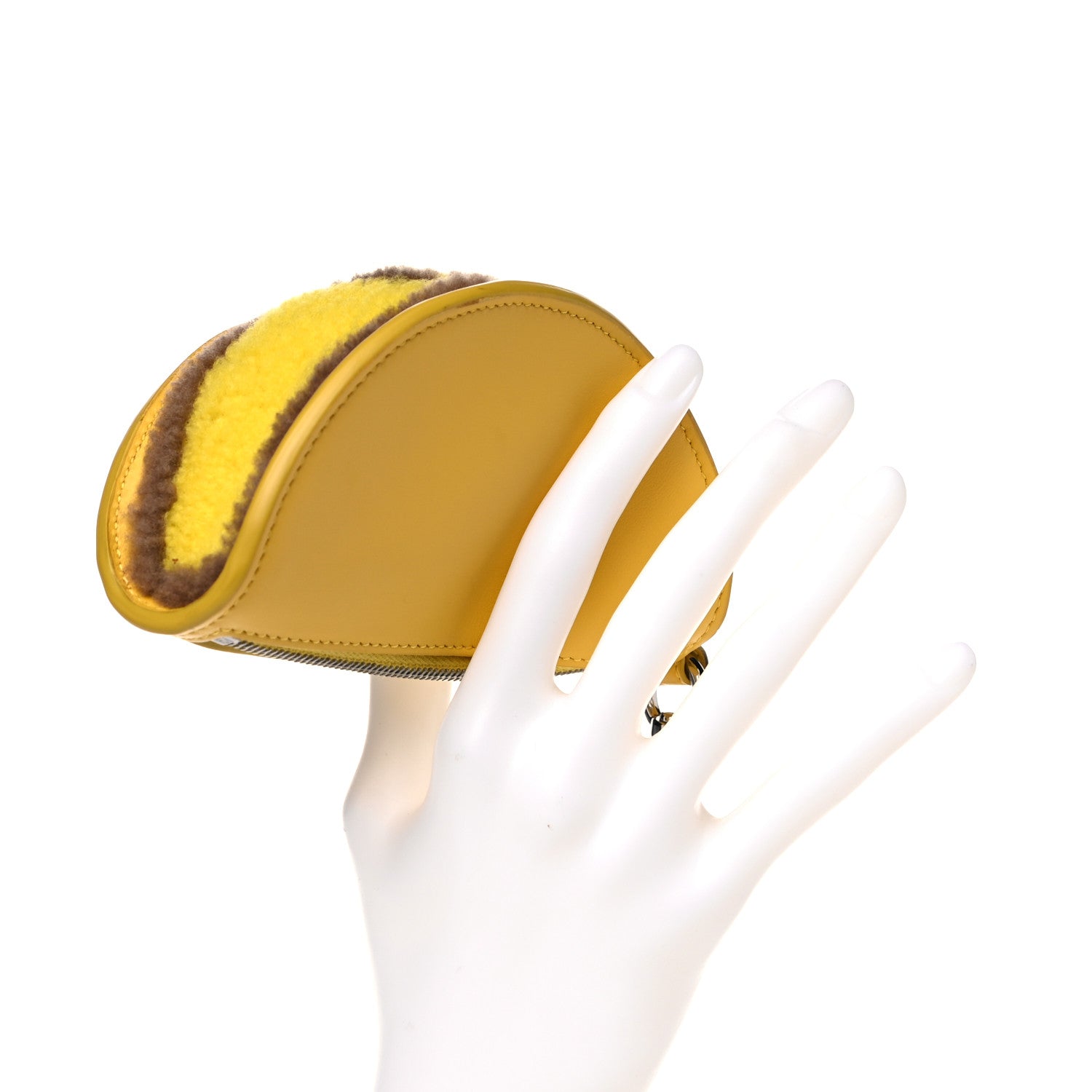 Fendi Shearling Calfskin FF Bag Charm Sunflower Cedro 2 of 9