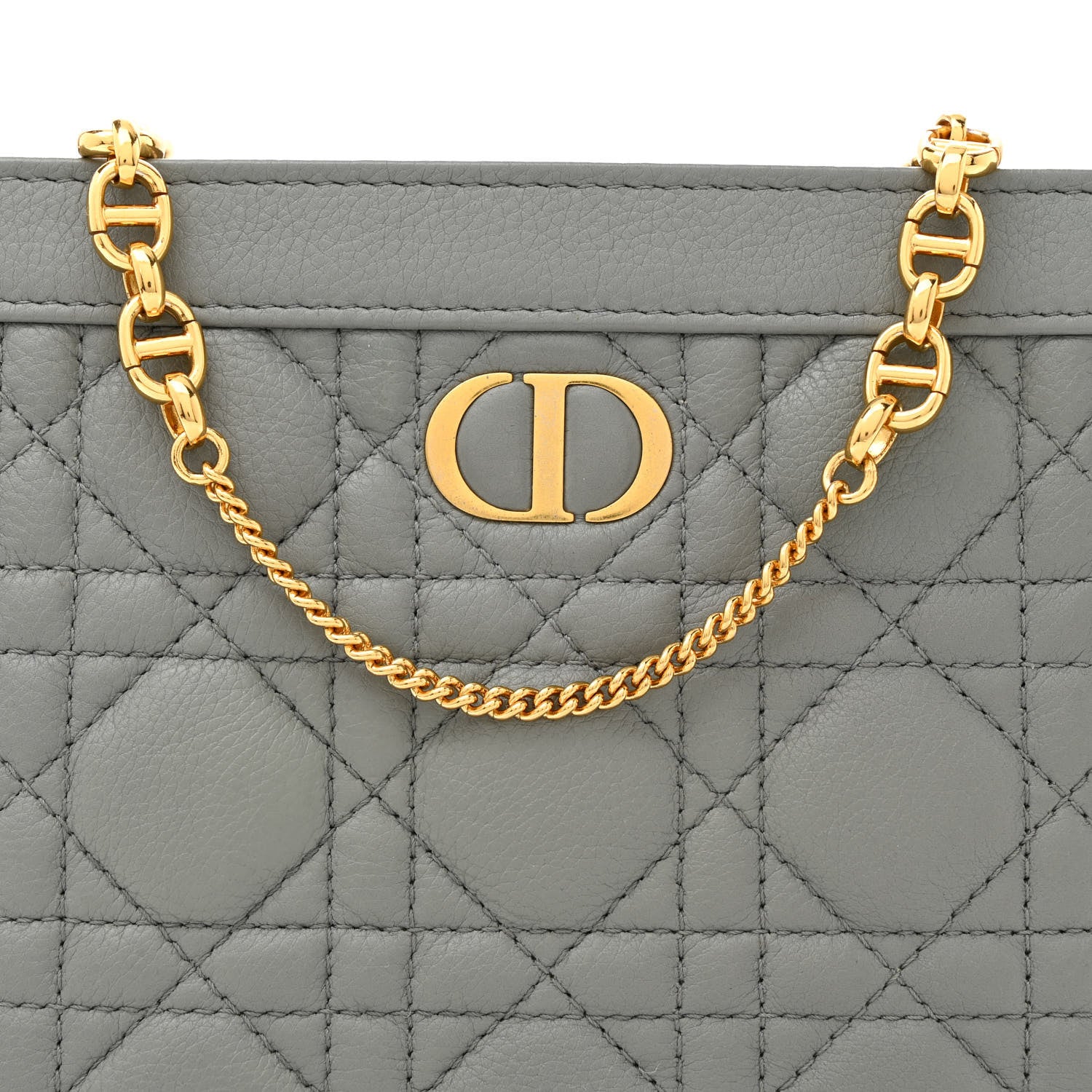 Christian Dior Calfskin Cannage Caro Zipped Pouch With Chain Grey 8 of 10