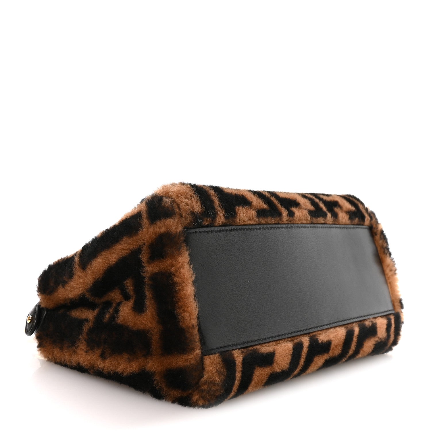 Fendi Shearling Nappa Macro FF 1974 Mini Peekaboo Iconic Satchel Tobacco Black 4 of 12