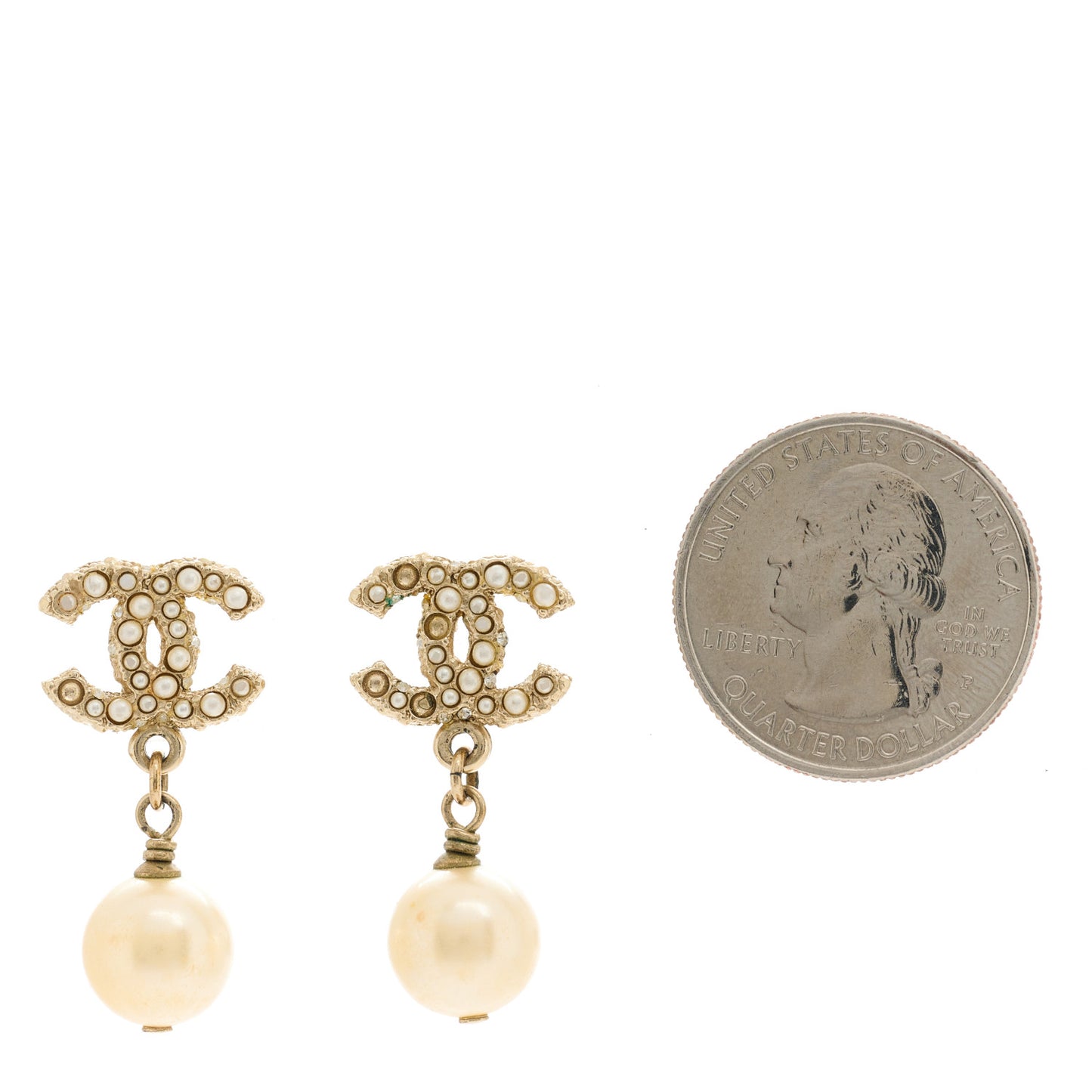 Pearl CC Drop Earrings Gold