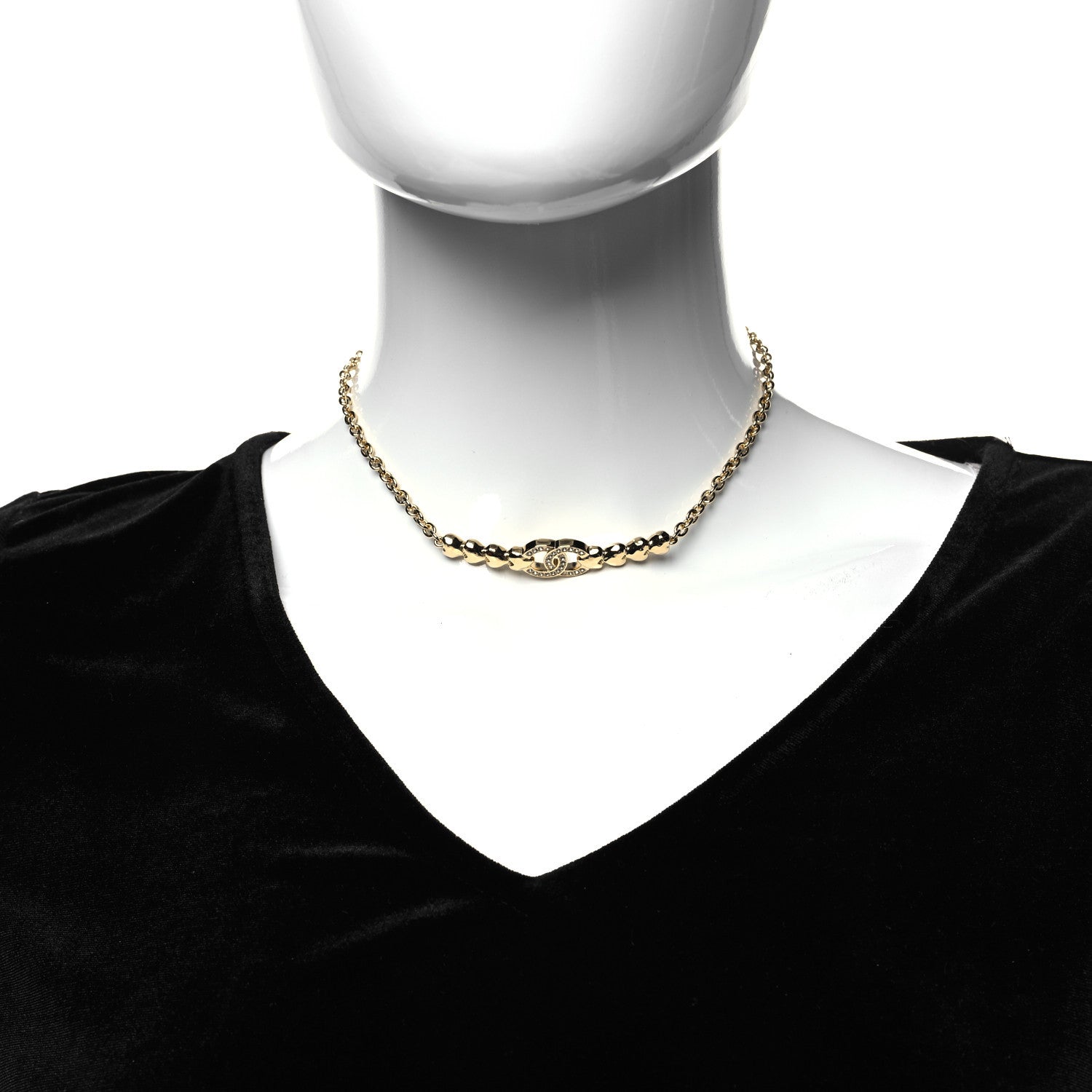 Chanel Crystal CC Heart Link Choker Necklace Gold 1 of 5