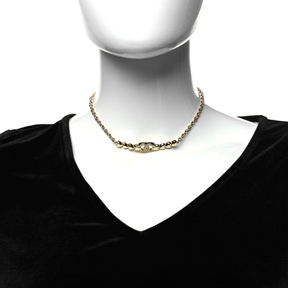 Chanel Crystal CC Heart Link Choker Necklace Gold 1 of 5