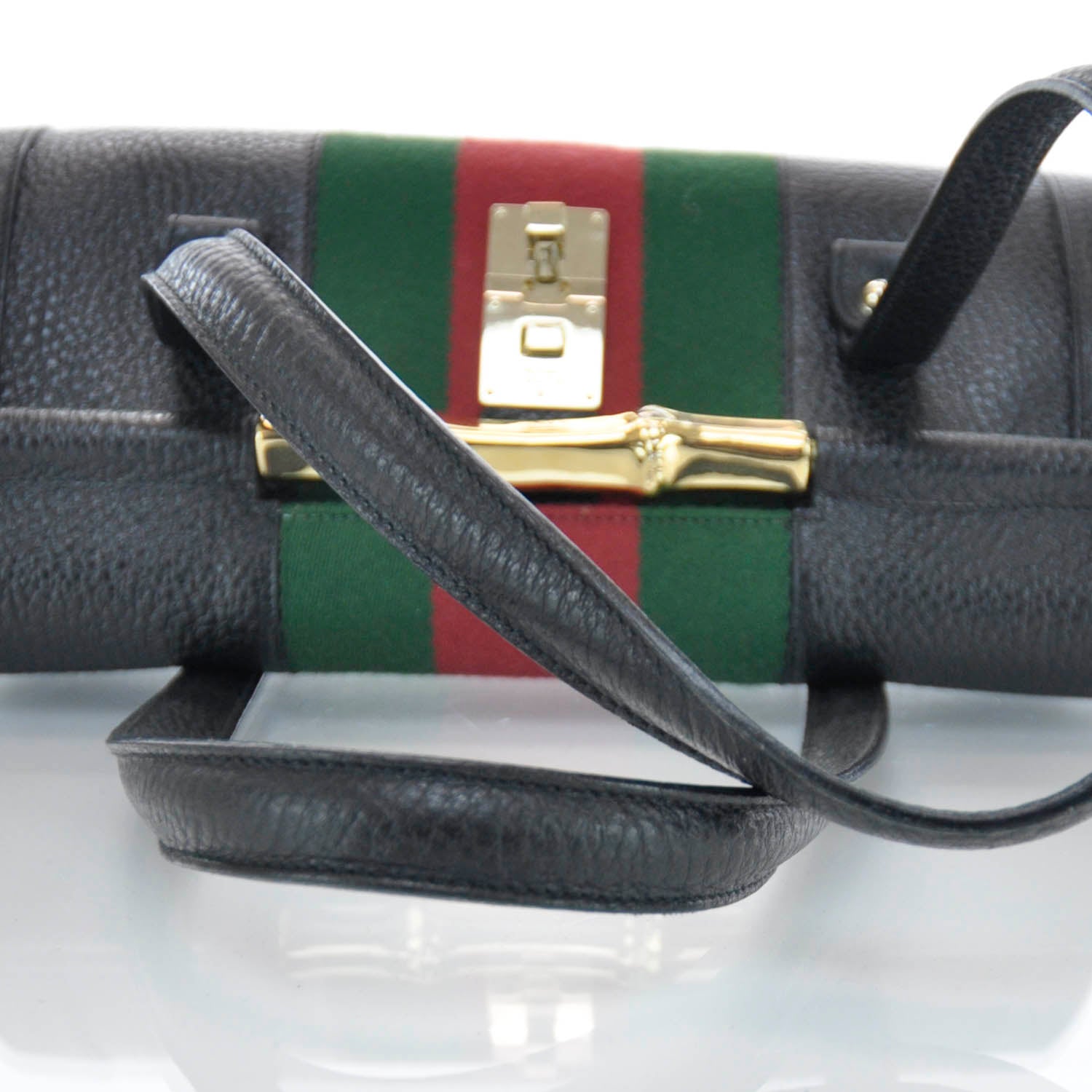 Gucci Calfskin Web Bamboo Bullet Satchel 6 of 9
