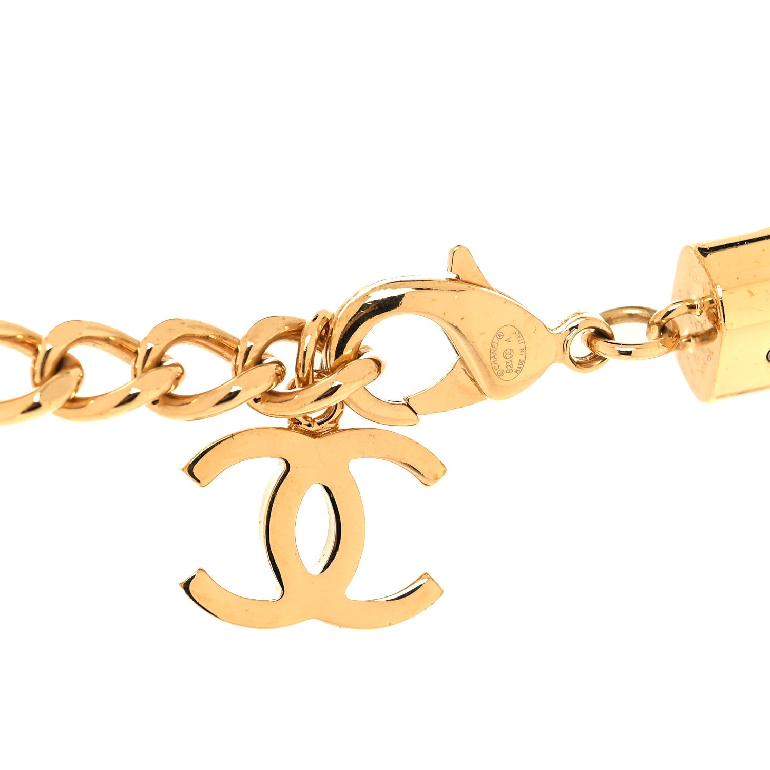 Chanel Metal Marble CC Chain Choker Necklace Gold White Gray 4 of 5
