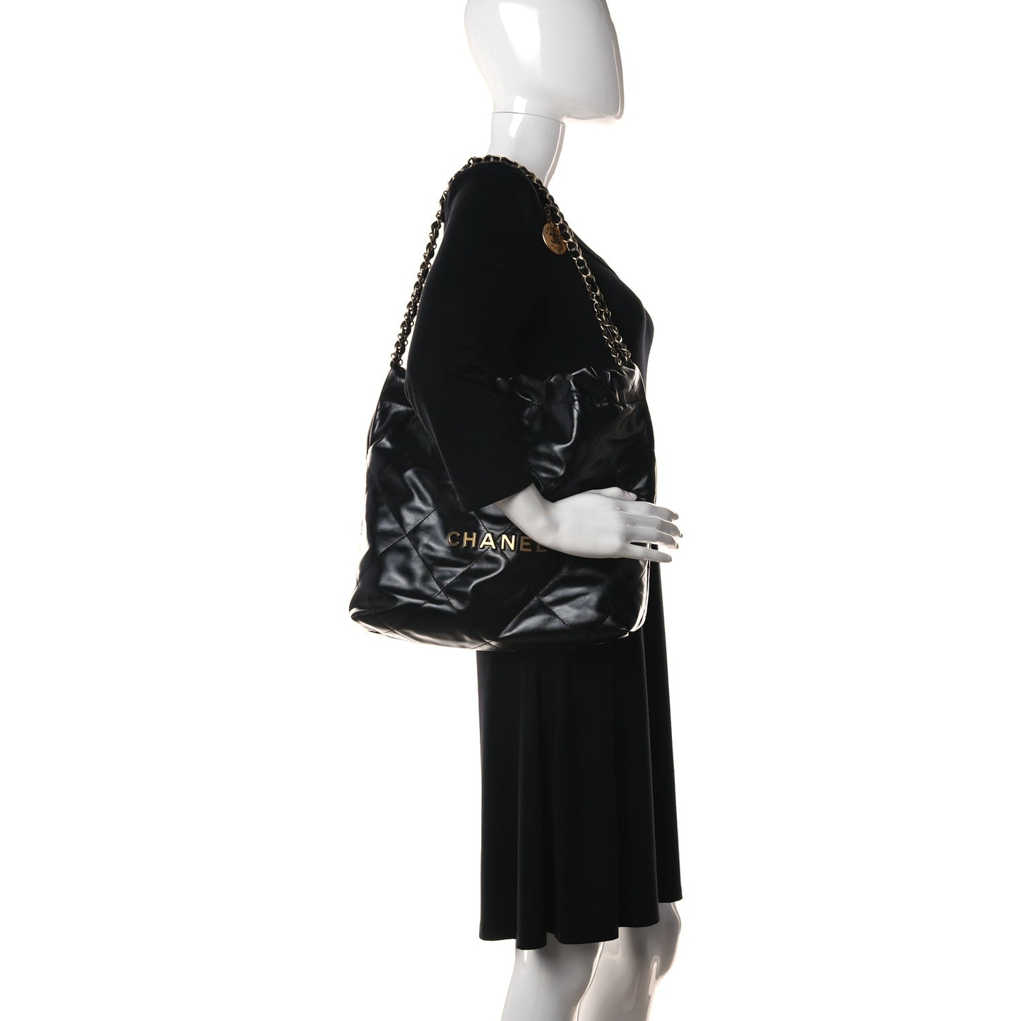 Shiny Calfskin Quilted Small Chanel 22 Black
