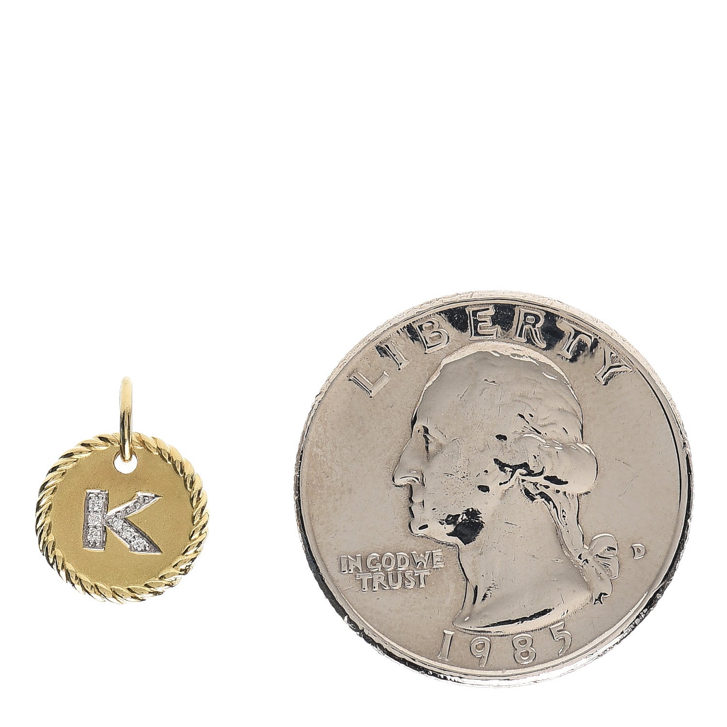 David Yurman 18K Yellow Gold Diamond Initial K Charm Pendant 2 of 3