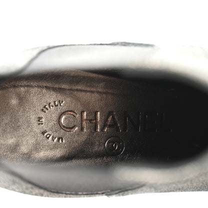 Chanel Embossed Lambskin Calfskin CC Cap Toe Ankle Boots 40 Argent Fonce Black 8 of 10