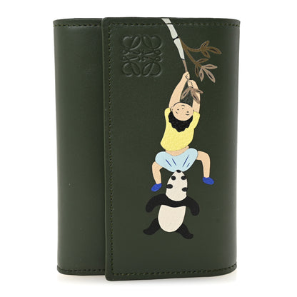 Loewe X SUNA FUJITA Satin Calfskin Panda Trifold Wallet Bottle Green 1 of 8