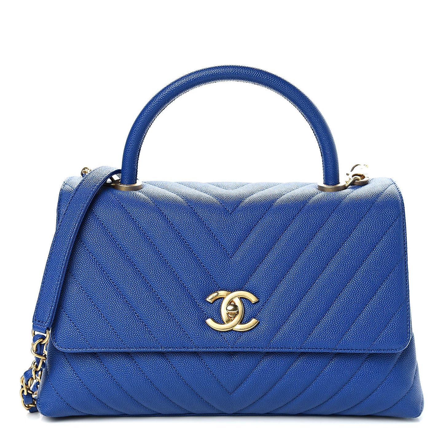Caviar Chevron Quilted Small Coco Handle Flap Blue