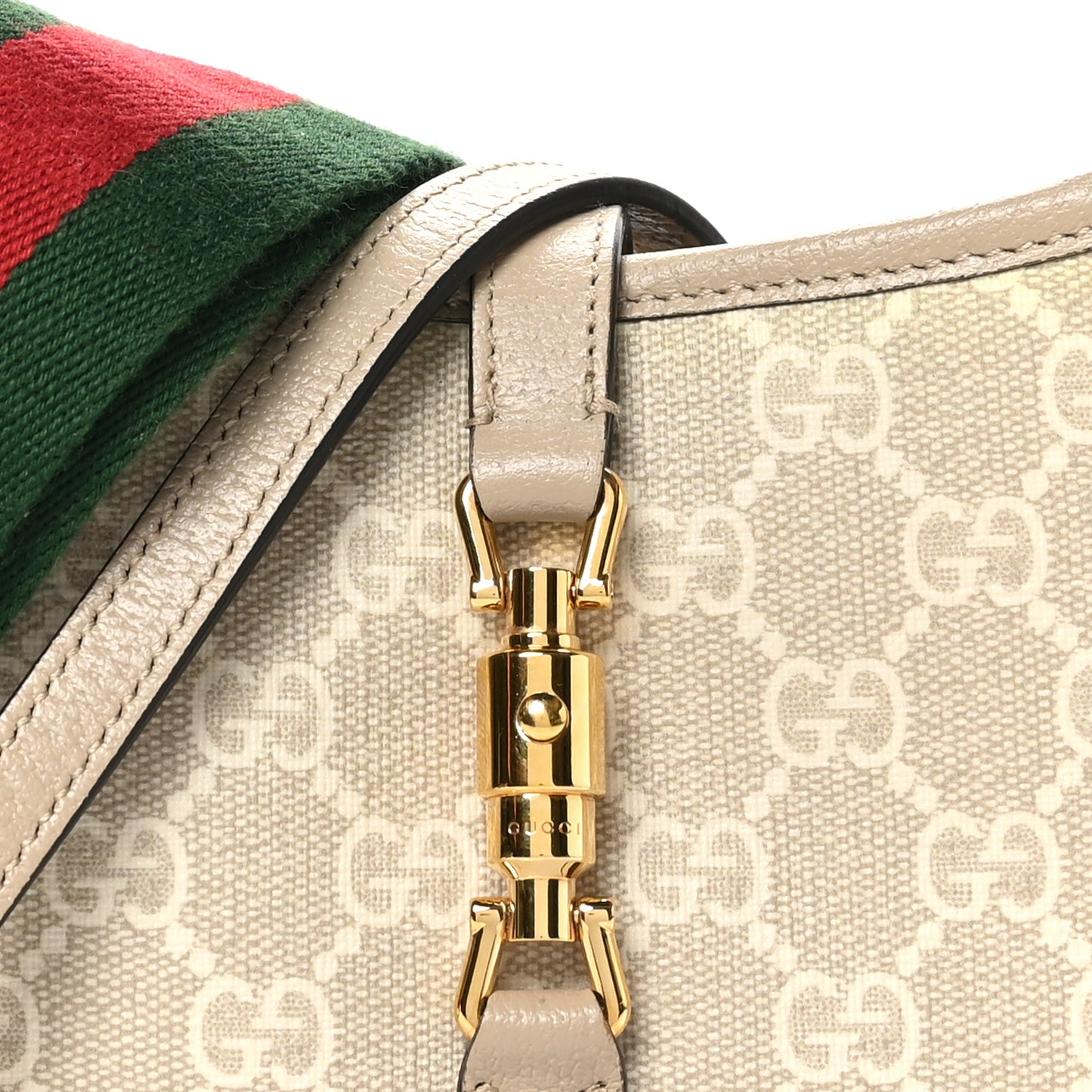 GG Supreme Monogram Textured Dollar Calfskin Mini Jackie 1961 Hobo Beige Mystic White Oatmeal