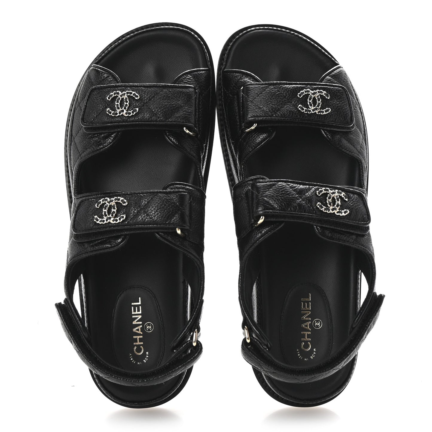 Grained Calfskin Velcro Dad Sandals 38.5 Black