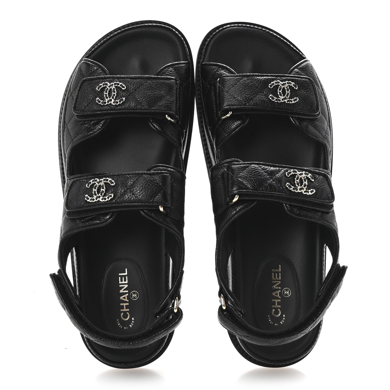 Chanel Grained Calfskin Velcro Dad Sandals 38.5 Black 2 of 10
