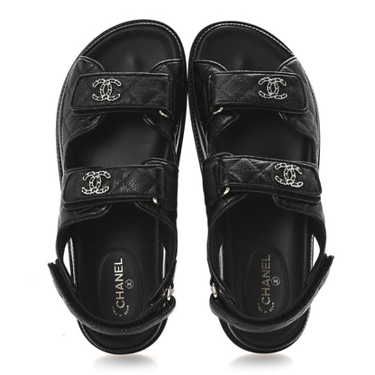Chanel Grained Calfskin Velcro Dad Sandals 38.5 Black 2 of 10