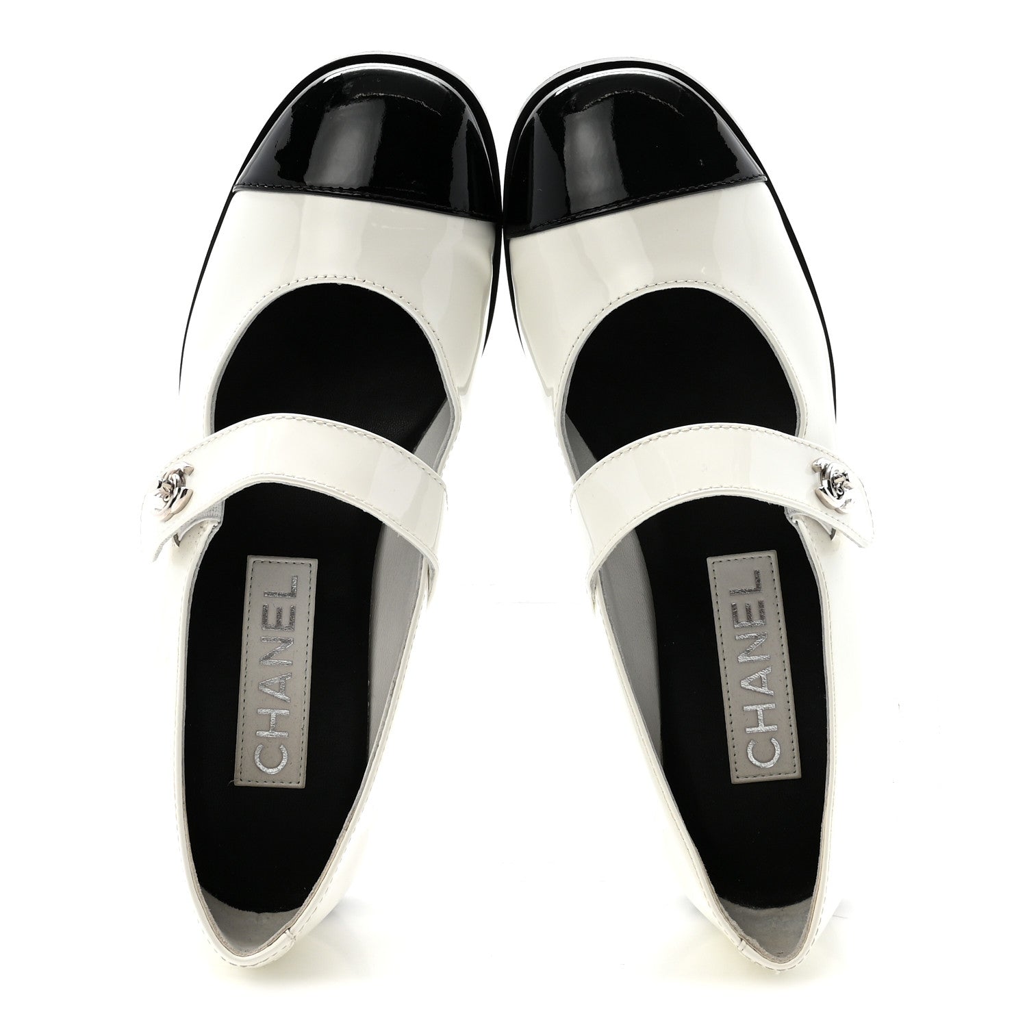 Chanel Calfskin Patent Mary Janes Flats 36.5 White Black 2 of 10