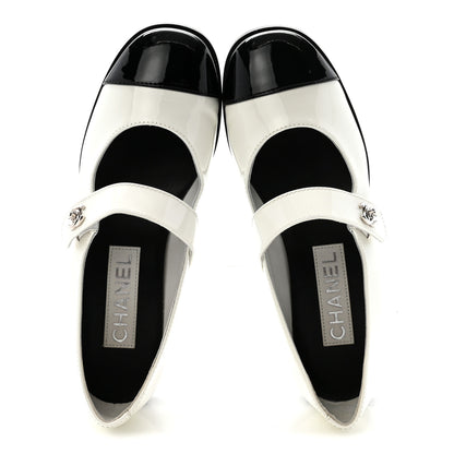 Chanel Calfskin Patent Mary Janes Flats 36.5 White Black 2 of 10