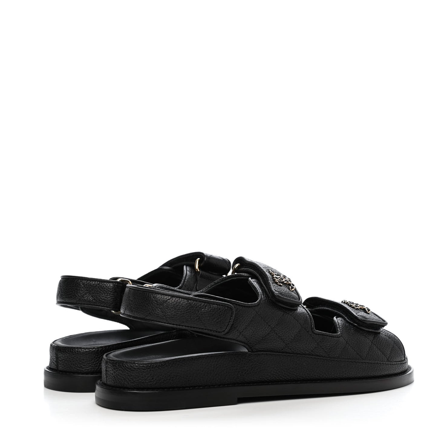 Grained Calfskin Velcro Dad Sandals 37 Black