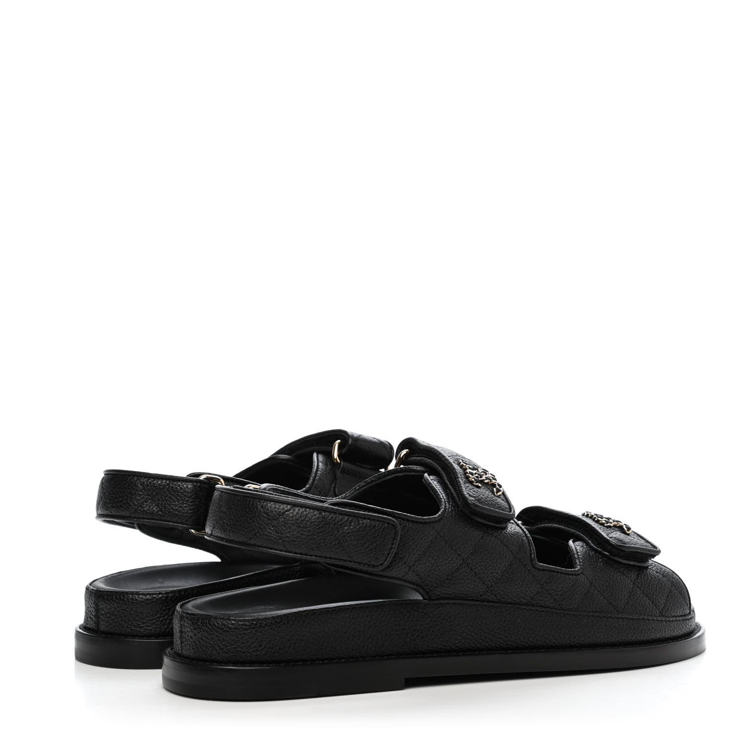 Chanel Grained Calfskin Velcro Dad Sandals 37 Black 3 of 4