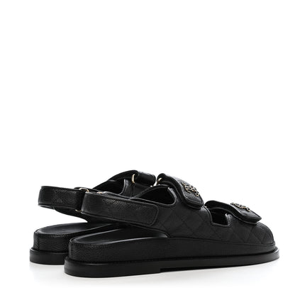 Chanel Grained Calfskin Velcro Dad Sandals 37 Black 3 of 4