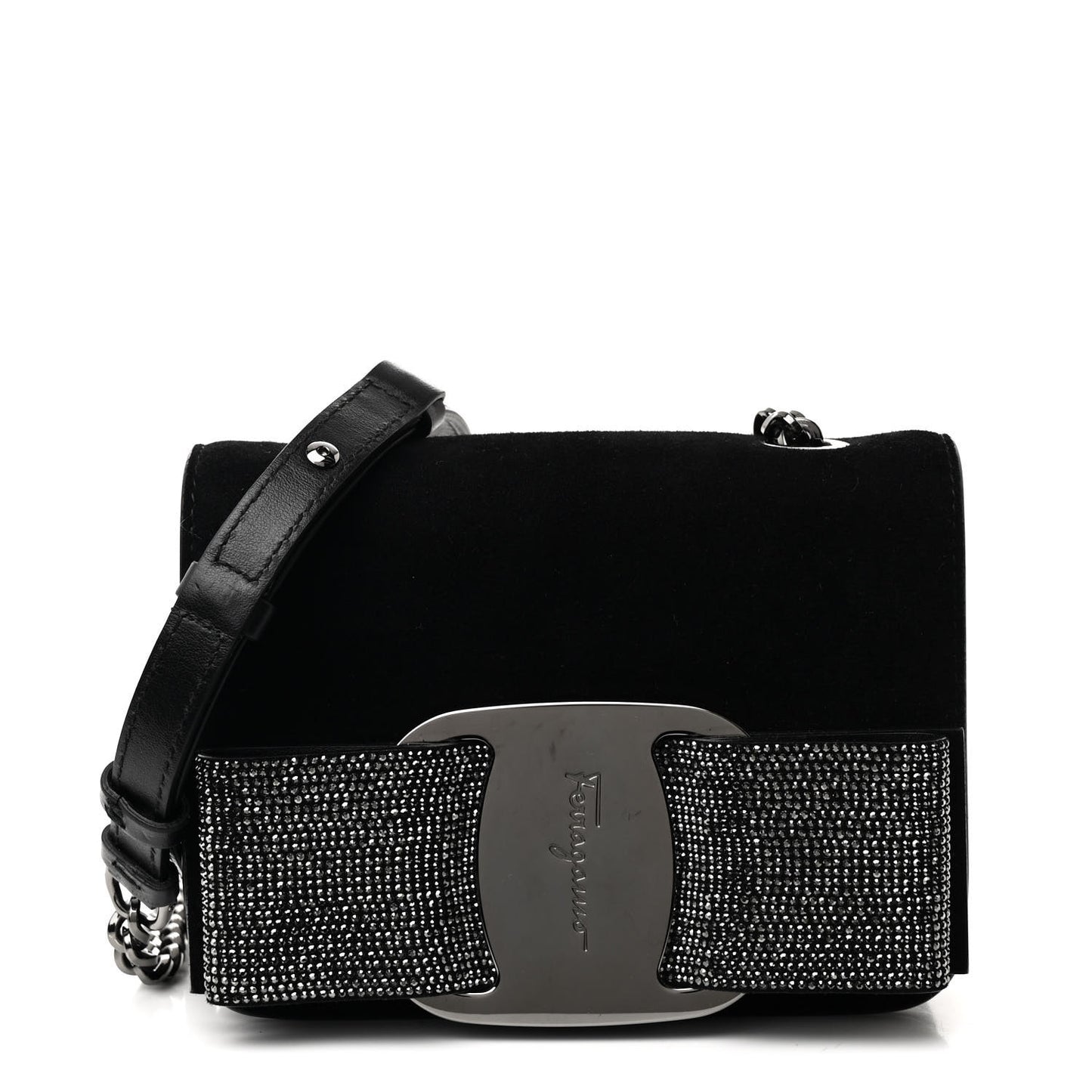 Suede Crystal Mini Vara Bow Crossbody Bag Black