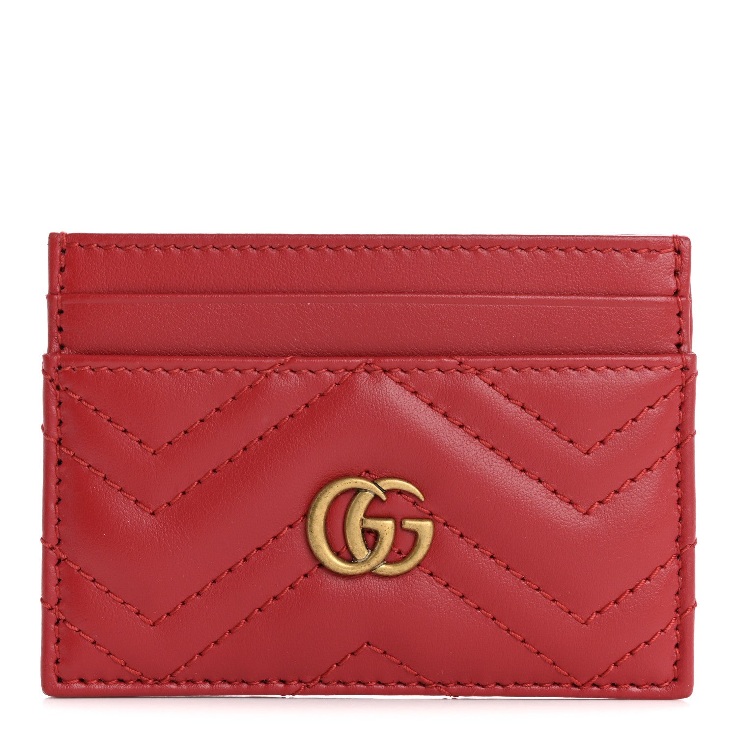 Gucci Calfskin Matelasse GG Marmont Card Holder Hibiscus Red 1 of 6