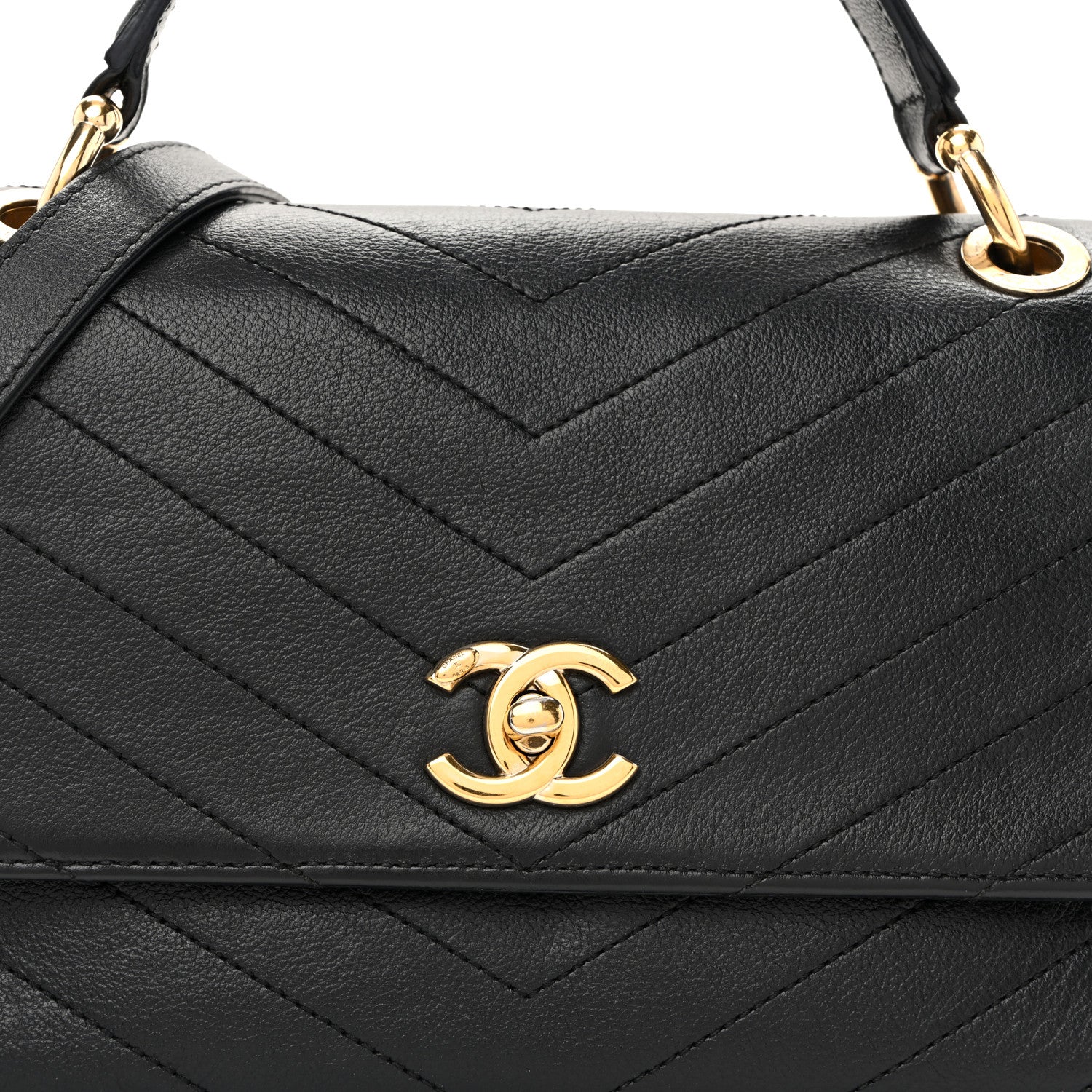 Chanel Grained Calfskin Small Chevron Chic Top Handle Flap Black 8 of 12