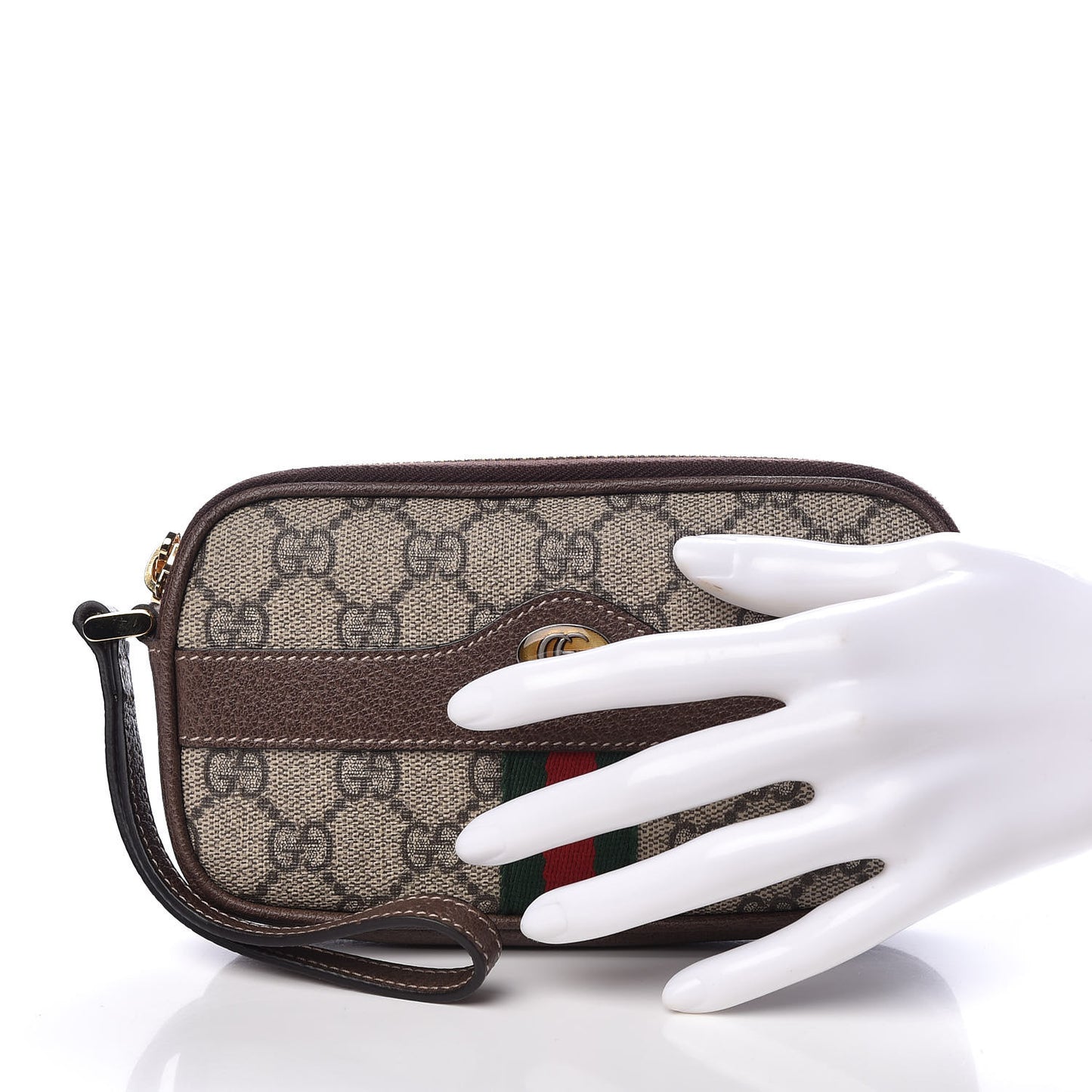 GG Supreme Monogram Ophidia Phone Case Wristlet Brown