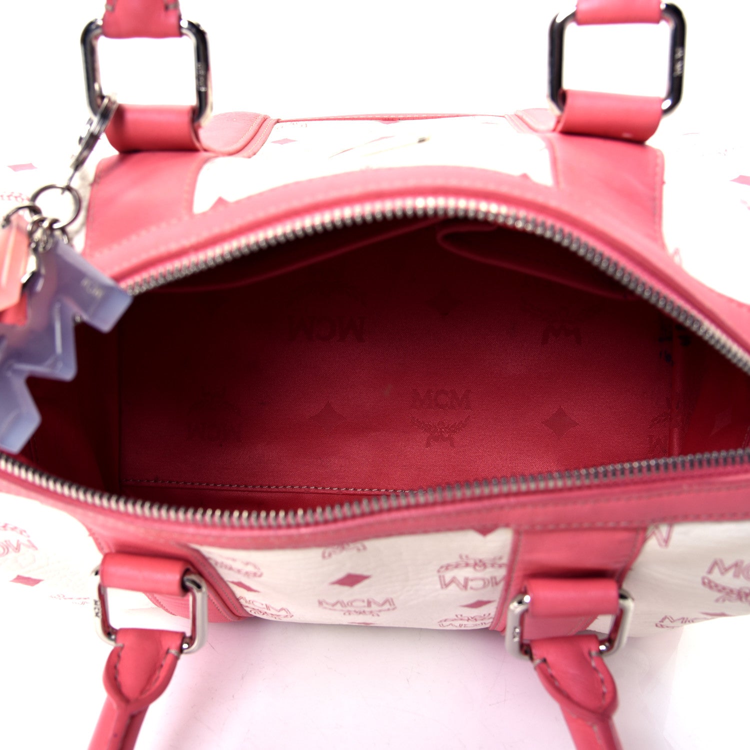 MCM Visetos Small Boston Bag Pink White 4 of 4