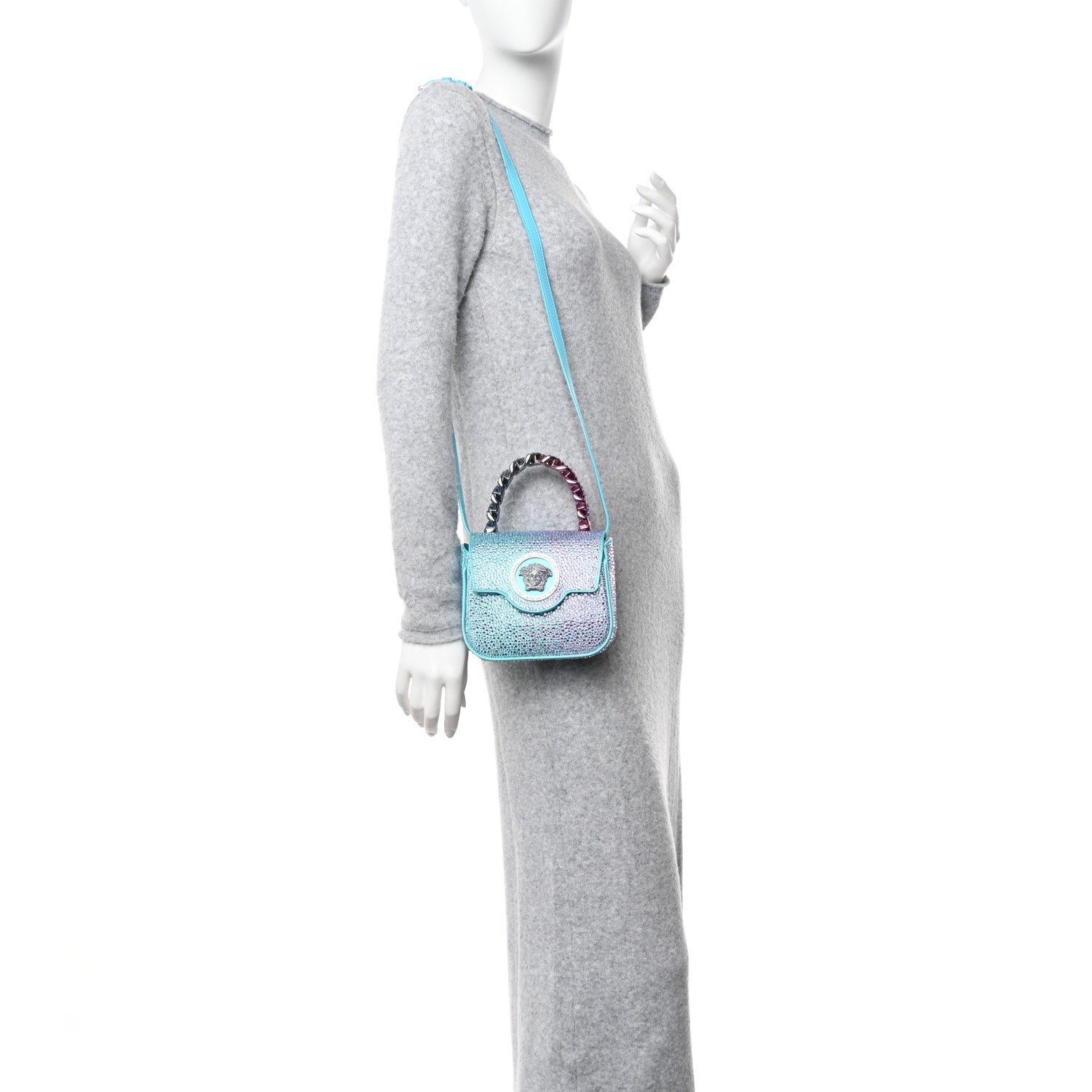 Versace Satin Crystal Studded Mini La Medusa Bag Blue 2 of 10
