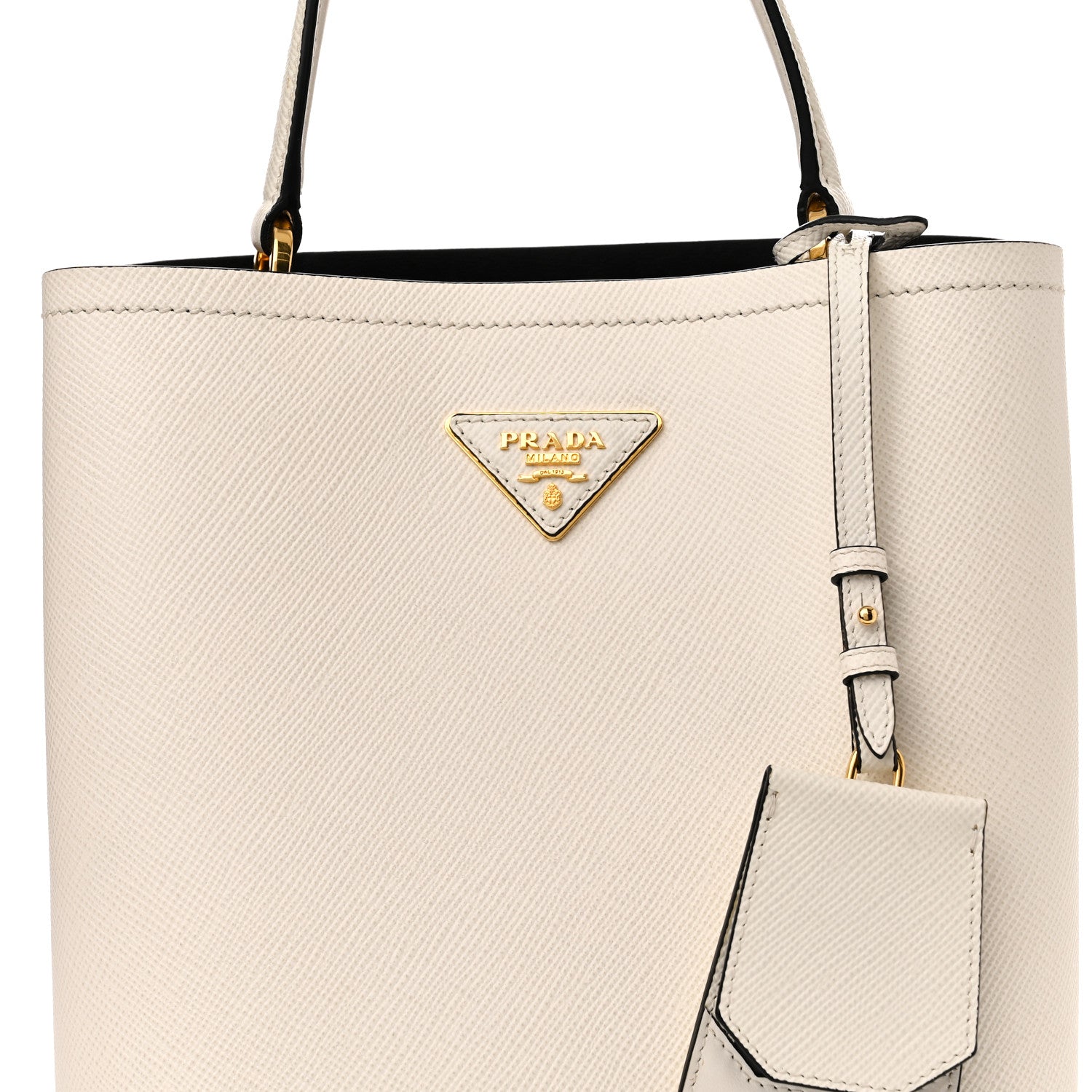 Prada Saffiano Cuir Medium Panier Bucket Bag Bianco Black 7 of 9