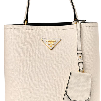 Prada Saffiano Cuir Medium Panier Bucket Bag Bianco Black 7 of 9