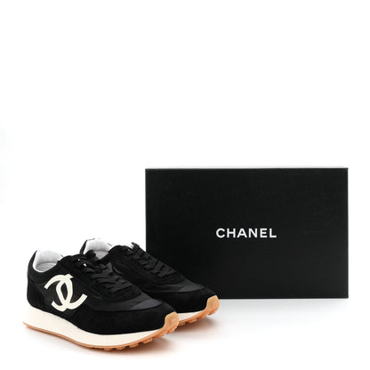Chanel Mesh Suede Calfskin Womens Logo Sneakers 38 Black White 9 of 9