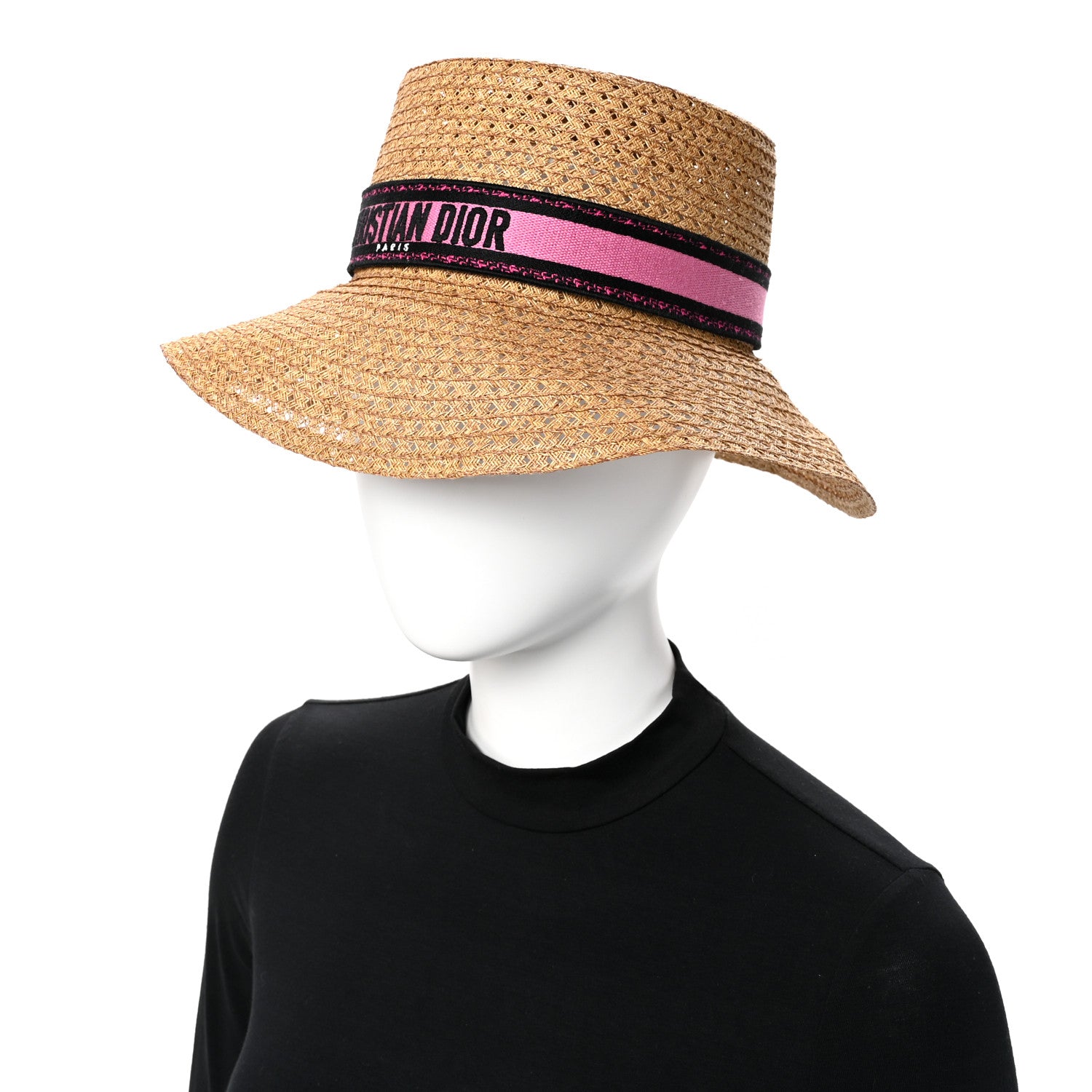 Christian Dior Straw Embroidered D-Bobby Large Brim Hat 58 Fuchsia