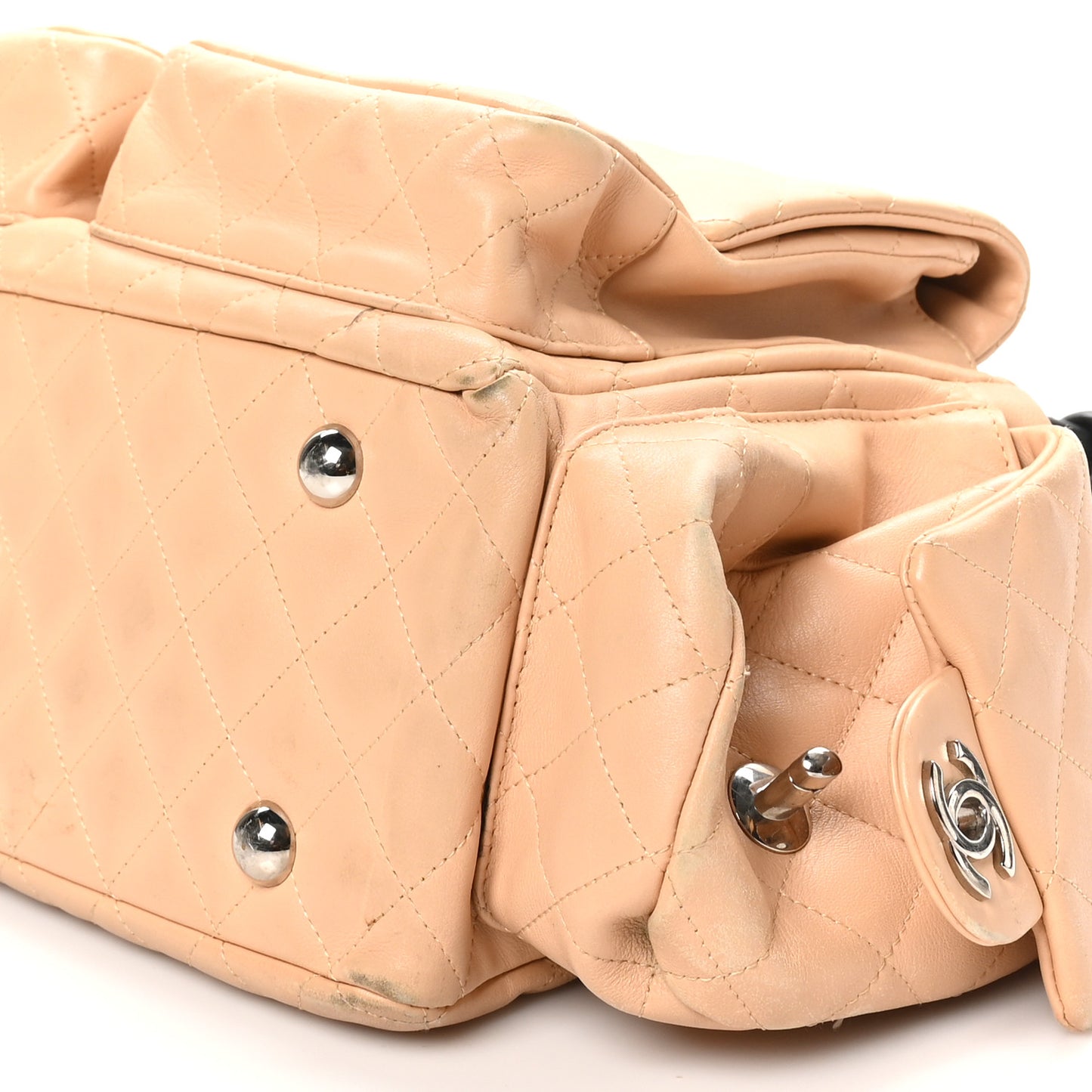 Calfskin Quilted Large Cambon Multipocket Reporter Beige Black