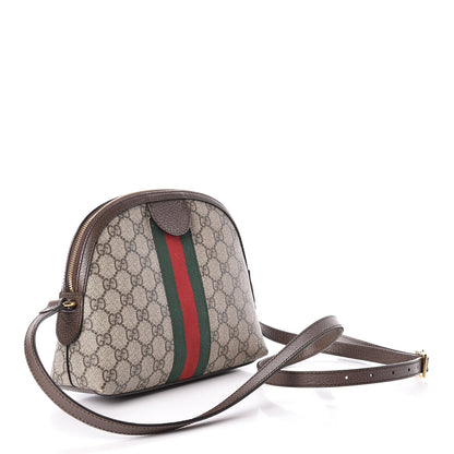 Gucci GG Supreme Monogram Textured Dollar Calfskin Web Small Ophidia Dome Shoulder Bag Beige Ebony New Acero 3 of 13