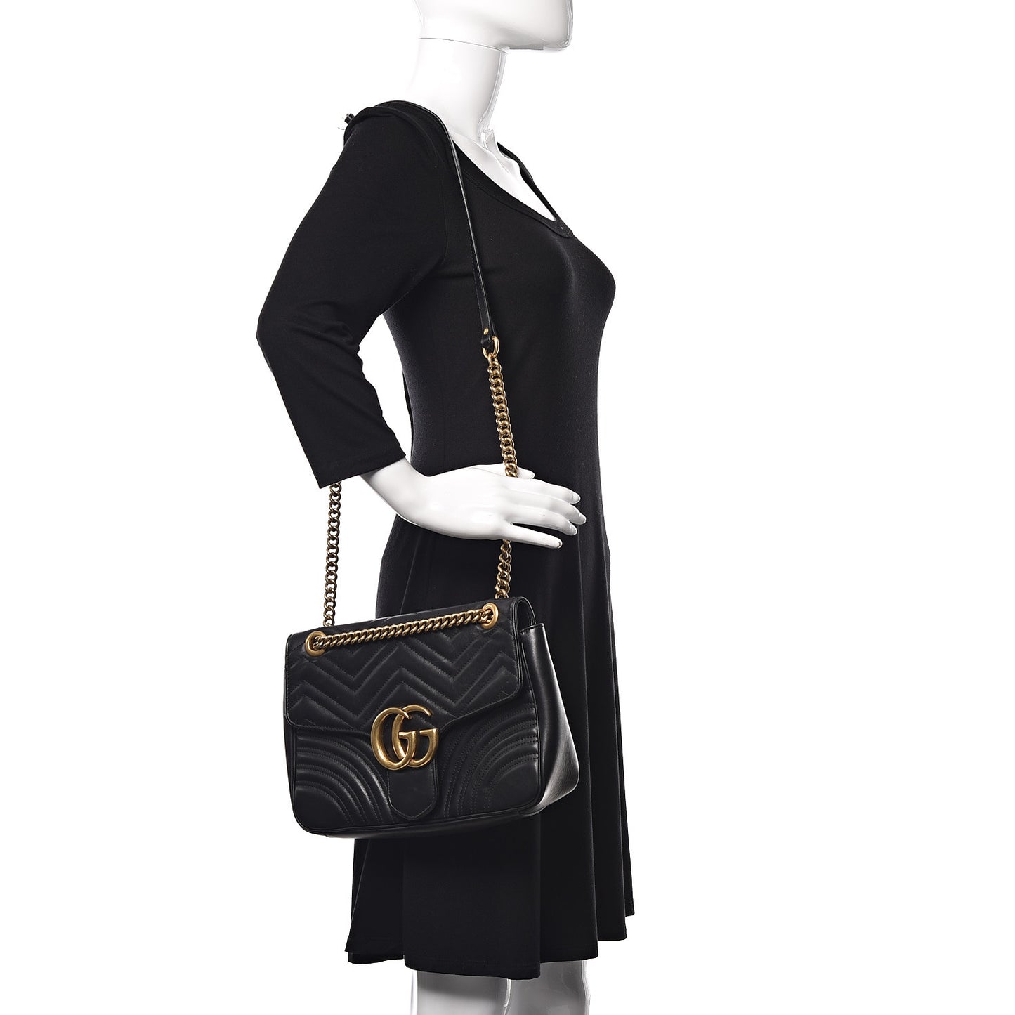 Calfskin Matelasse Medium GG Marmont Shoulder Bag Black