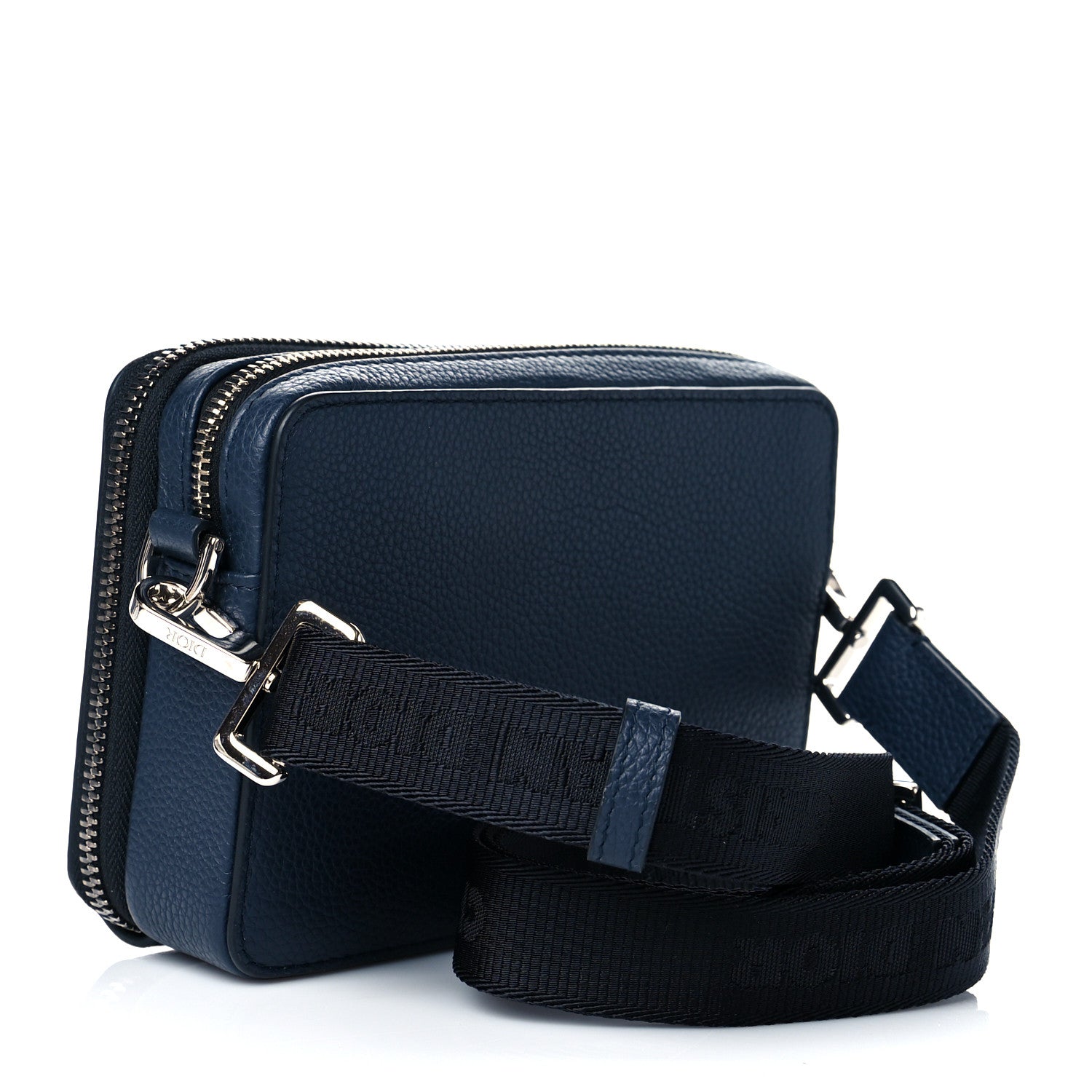 Christian Dior X SHAWN STUSSY Grained Calfskin Ox Head Crossbody Double Zip Crossbody Pouch Navy Blue 5 of 13