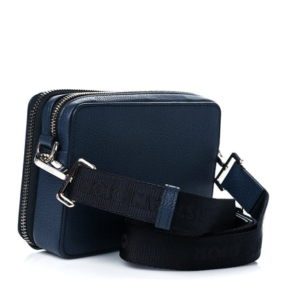 Christian Dior X SHAWN STUSSY Grained Calfskin Ox Head Crossbody Double Zip Crossbody Pouch Navy Blue 5 of 13