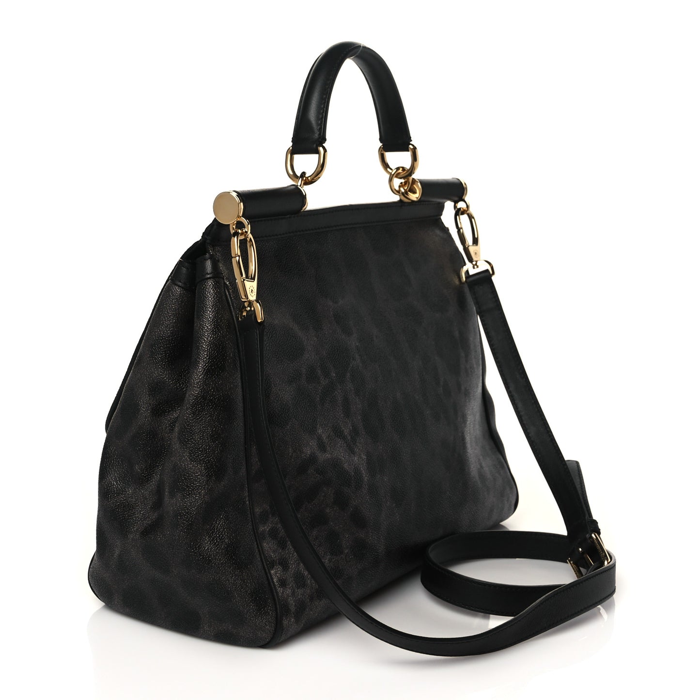 Dauphine Leopard Print Large Miss Sicily Satchel Black