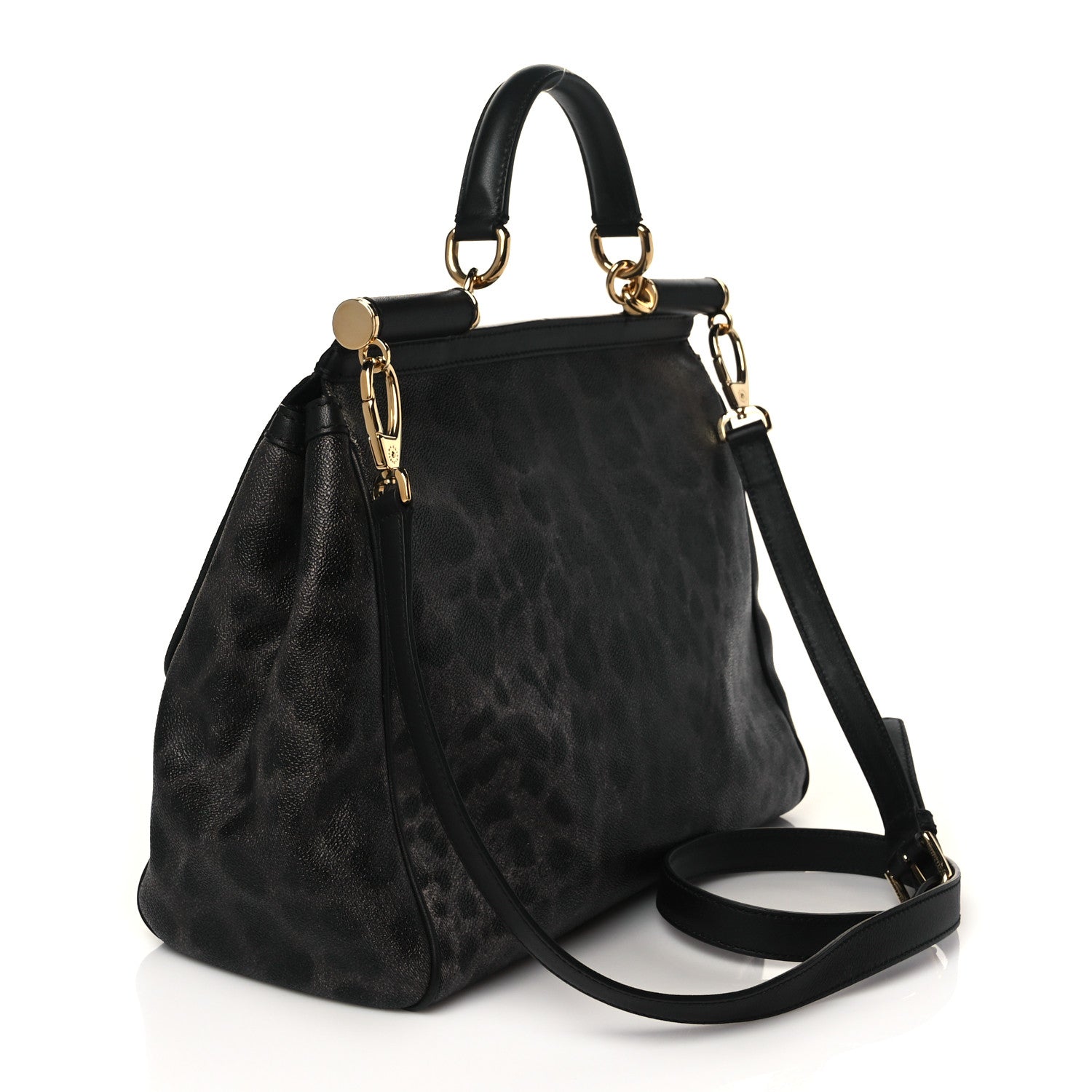 Dolce & Gabbana Dauphine Leopard Print Large Miss Sicily Satchel Black 2 of 8
