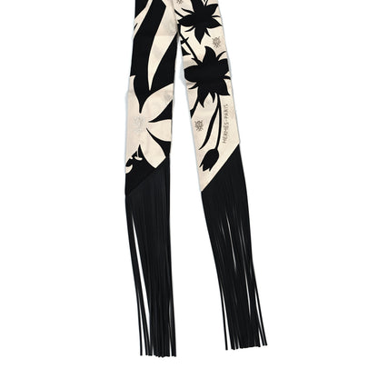 Hermes Silk Calfskin Bouquet Final Fringed Twilly Creme Black 1 of 3