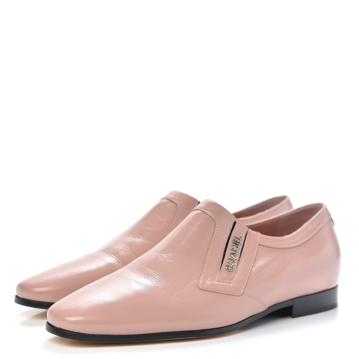 Glazed Calfskin Logo Slip On Loafers 38.5 Light Pink
