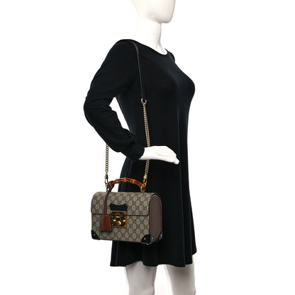 Gucci GG Supreme Monogram Small Padlock Bamboo Shoulder Bag Beige Black Cuir 2 of 8