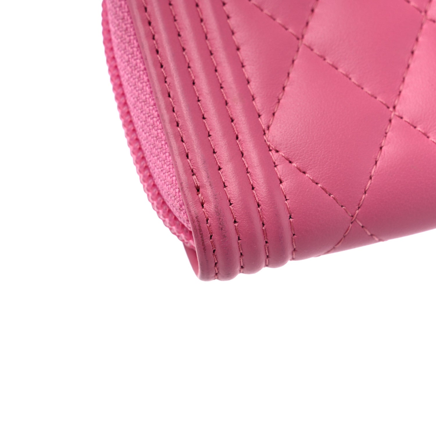 Chanel Calfskin Quilted Boy Zip Around Coin Purse Wallet Pink 11 of 12