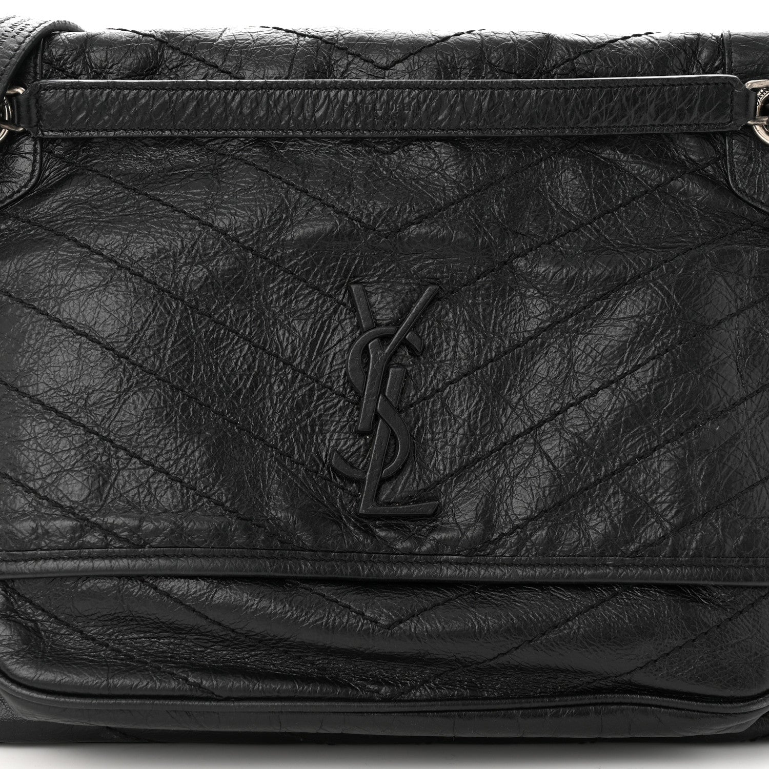 Saint Laurent Crinkled Calfskin Matelasse Monogram Large Niki Chain Satchel Black 8 of 12