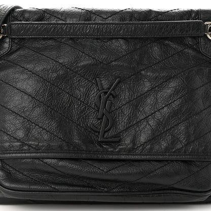 Saint Laurent Crinkled Calfskin Matelasse Monogram Large Niki Chain Satchel Black 8 of 12