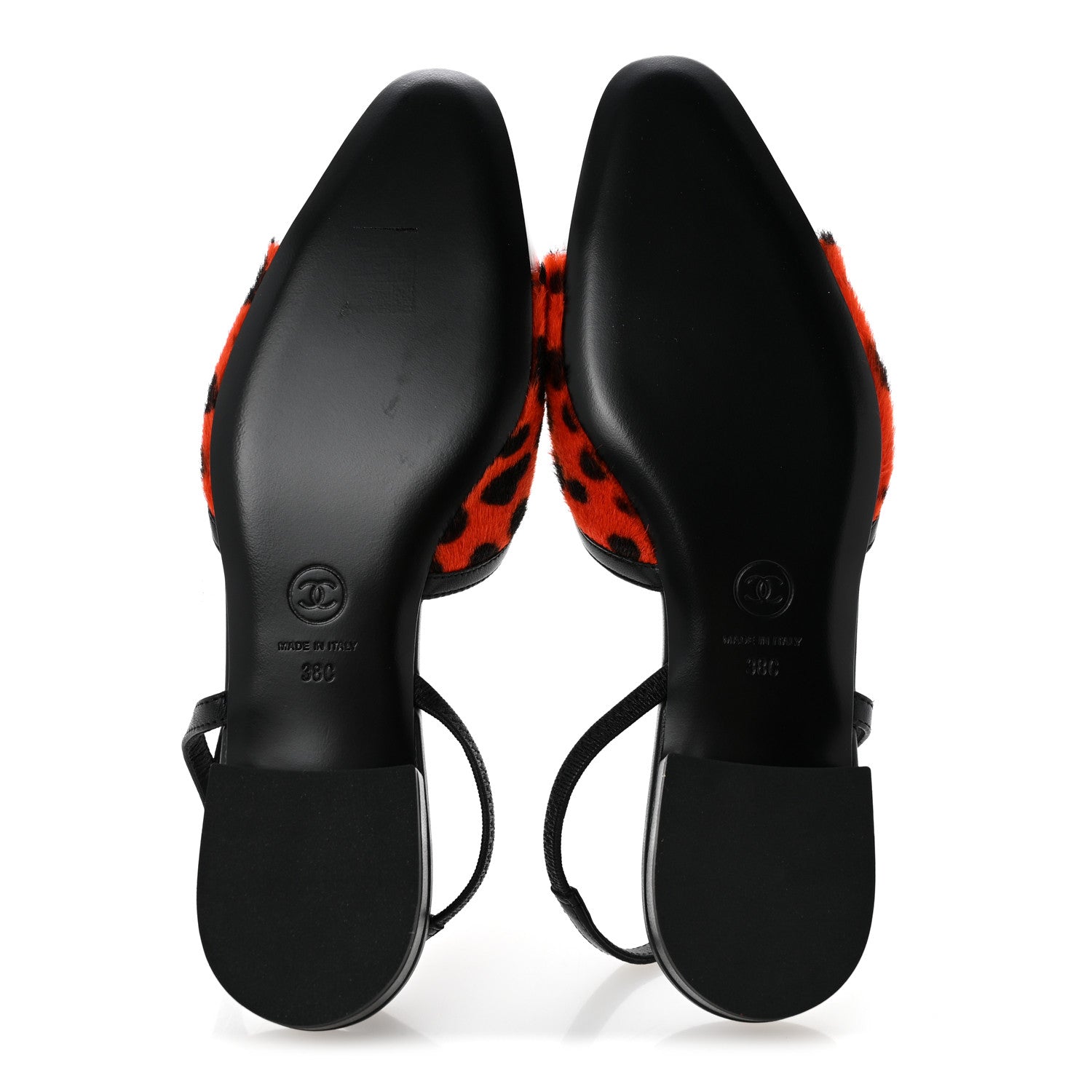 Chanel Lamb Hair Patent Calfskin Cap Toe CC Slingback Sandals 38 Orange Black White 6 of 10