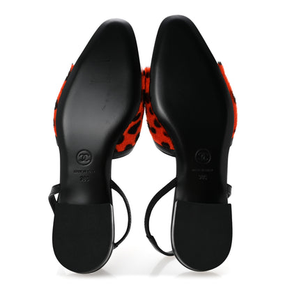 Chanel Lamb Hair Patent Calfskin Cap Toe CC Slingback Sandals 38 Orange Black White 6 of 10