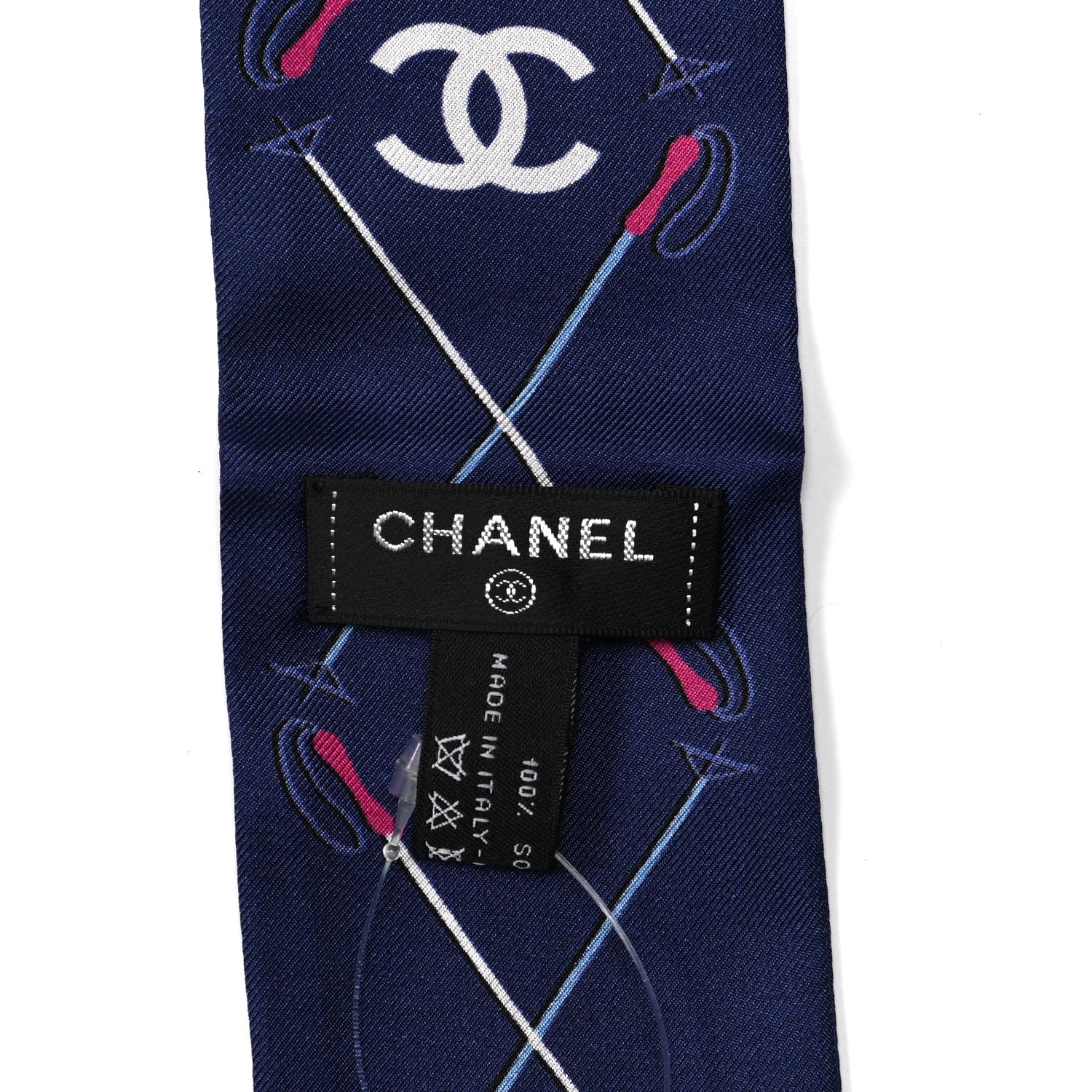 Chanel Silk Twill Slim Bandeau Scarf Blue Fuchsia White 3 of 3