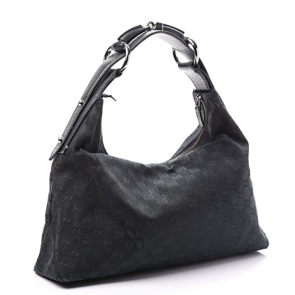 Gucci Monogram Medium Horsebit Chain Hobo Black 2 of 8